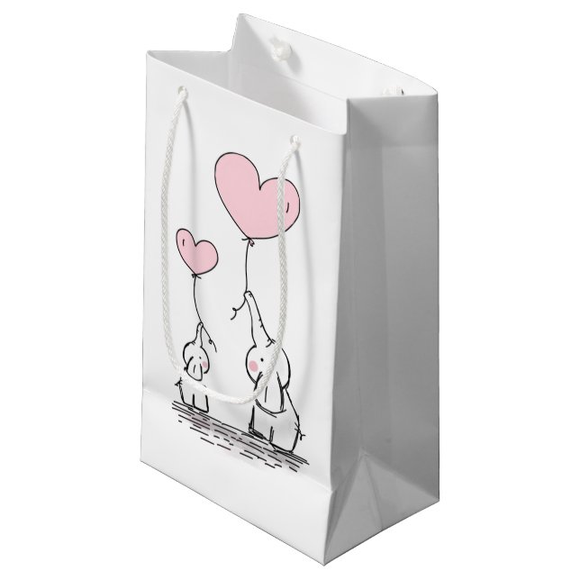 Mutter und Baby Elephant mit Balloons Kleine Geschenktüte (Vorderseite Schrägansicht)