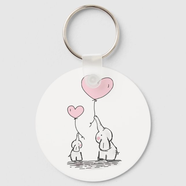 Mutter und Baby Elephant mit Balloons Schlüsselanhänger (Vorderseite)