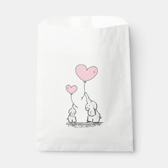 Mutter und Baby Elephant mit Herzblasen Geschenktütchen (Vorderseite)
