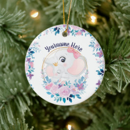 Mutter und Baby Elephant Pink Blush Blume Kranz Keramik Ornament