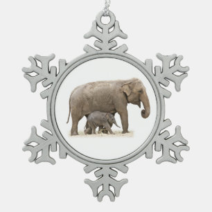 Mutter und Baby Elephant Schneeflocken Zinn-Ornament