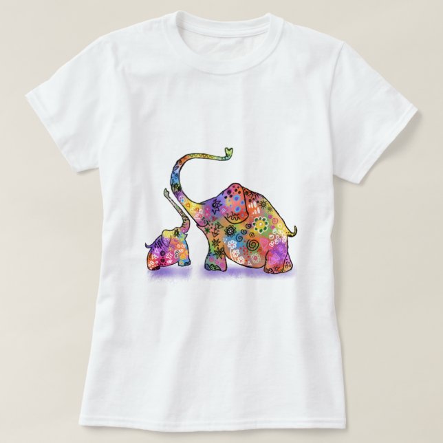 Mutter und Baby Elephant T - Shirt (Design vorne)