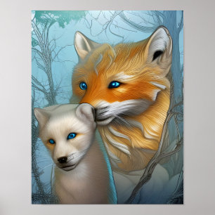 Mutter und Baby Fox Poster