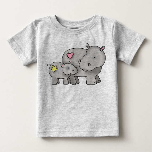 Mutter und Baby Hippo T-shirt (Vorderseite)