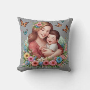 Mutter und Baby in floraler Umarmung mit Schmetter Kissen