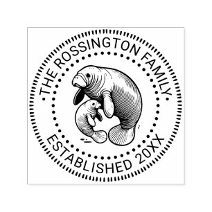 Mutter und Baby-Manatee-Familienname Datum Gegründ Permastempel
