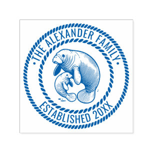 Mutter und Baby-Manatee-Familienname Datum Geschät Permastempel