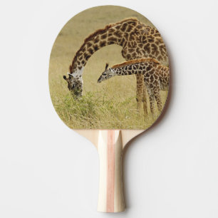Mutter und Baby Masai-Giraffe, Giraffa Tischtennis Schläger