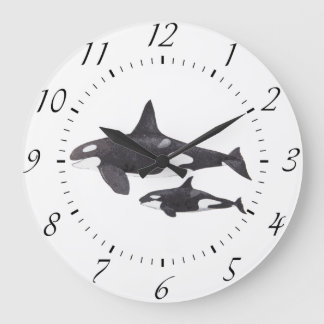 Mutter und Baby-Orca Große Wanduhr