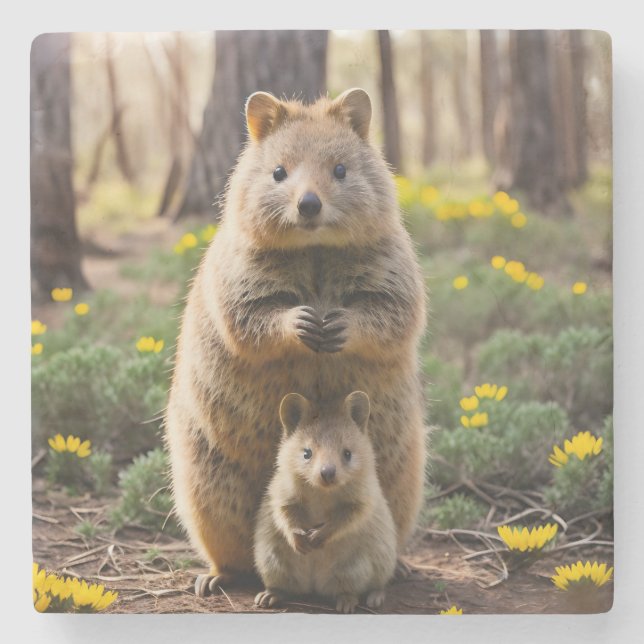 Mutter und Baby Quokka, Stone Untersetzer (Vorderseite)