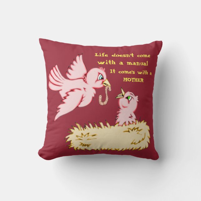 Mutter und Baby Red Bird Kissen (Vorderseite)
