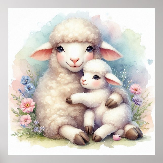 Mutter und Baby-Schaf Poster (Vorne)