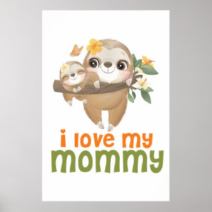 Mutter- und Baby-Slots auf einer Zweig-I-Liebe Poster