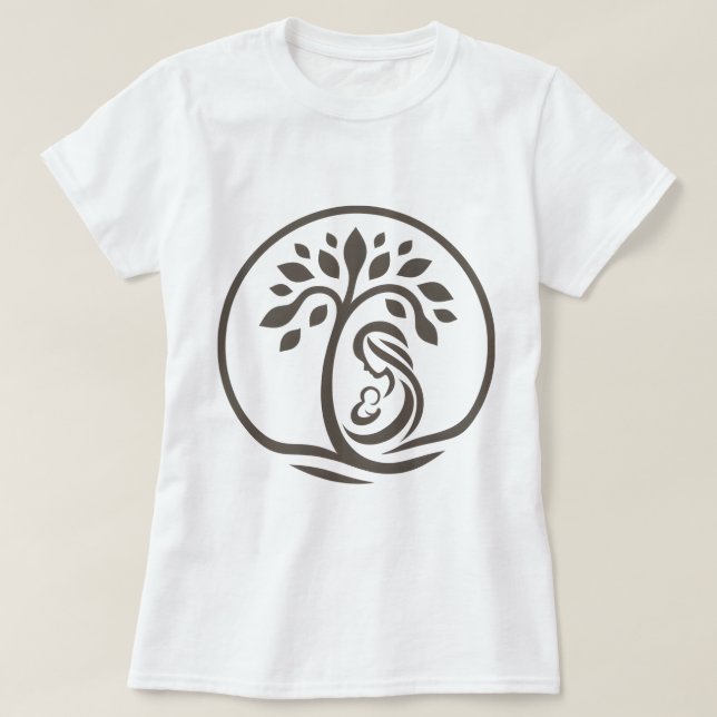 Mutter und Baby Tree Khaki Silhouette Birth, Gesch T-Shirt (Design vorne)