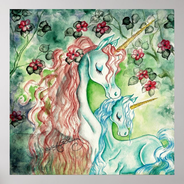 Mutter und Baby Unicorn Poster (Vorne)