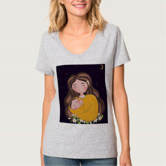 Mutter und Baby unter mondbeschienenem Nachthimmel T-Shirt