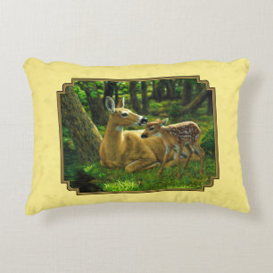 Mutter und Baby Whitetail Deer Yellow Dekokissen