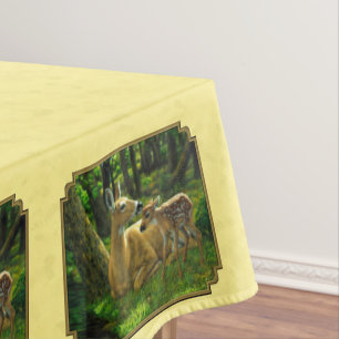 Mutter und Baby Whitetail Deer Yellow Tischdecke