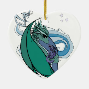 Mutter- und Babydrache Keramik Ornament