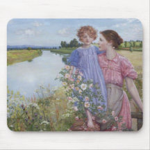 Mutter und Kind am Fluss Mit wilden Rose