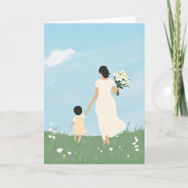 Mutter und Kind auf einer blühenden Wiese Einladung (Vorderseite)