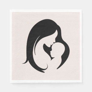 Mutter und Kind auf rosa Herzen Serviette