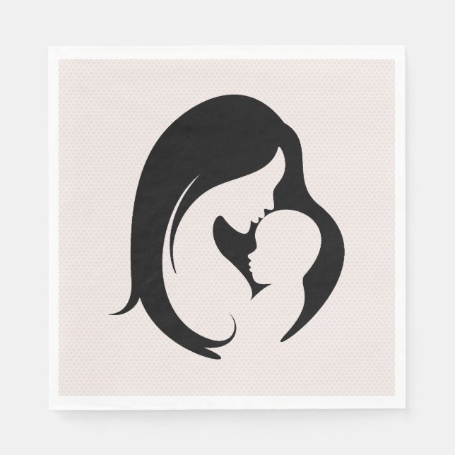 Mutter und Kind auf rosa Herzen Serviette (Vorderseite)