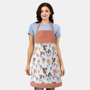Mutter und Kind, Blume Muster und Rand Schürze