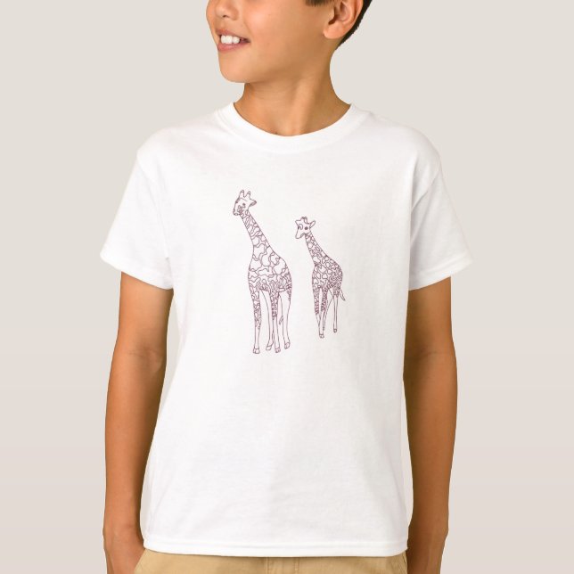 Mutter und Kind Giraffen Kontur TShirts (Vorderseite)