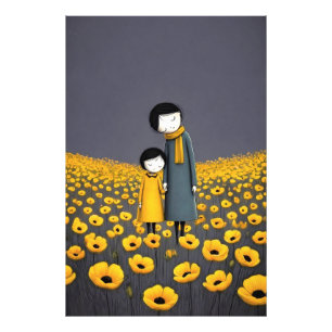 Mutter und Kind halten Händchen in einer goldenen  Fotodruck