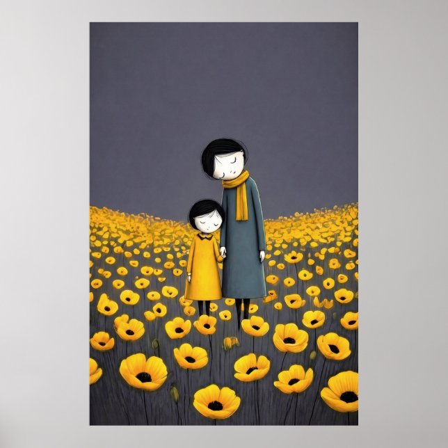 Mutter und Kind halten Händchen in einer goldenen  Poster (Vorne)