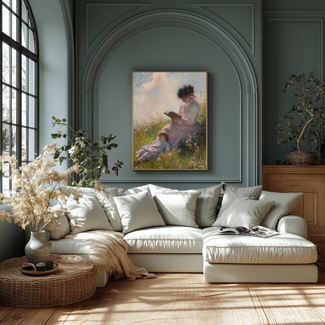 Mutter und Kind in Sunlit Meadow - Impressionistin Poster (Von Creator hochgeladen)