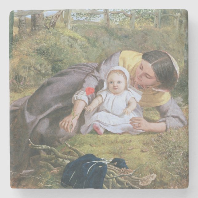 Mutter und Kind mit einer Mohnblume Steinuntersetzer (Vorderseite)