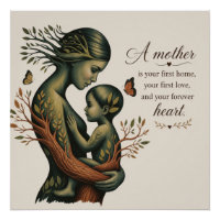 Mutter und Kind Natur Kunst Druck,