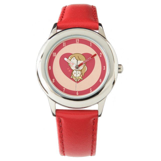 Mutter und Kind niedlich kawaii Cartoon Muttertag Armbanduhr (Vorderseite)