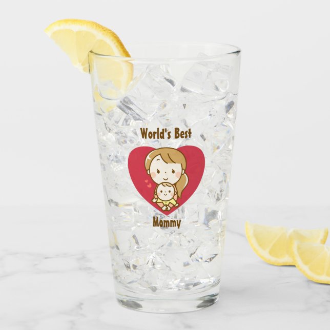 Mutter und Kind niedlich kawaii Cartoon Muttertag Glas (Vorderseite Ice)