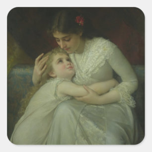 Mutter und Kind (Öl auf Leinwand) Quadratischer Aufkleber