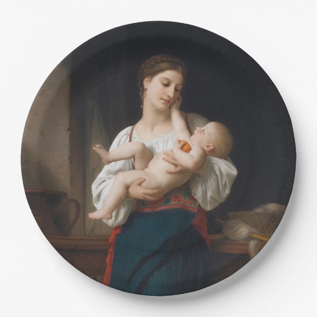 Mutter und Kind (von Bouguereau) Pappteller (Vorderseite)