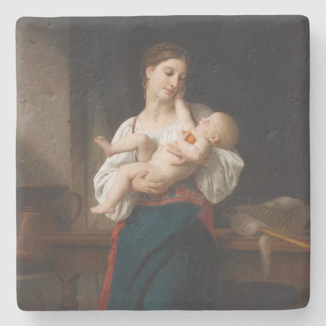 Mutter und Kind (von Bouguereau) Steinuntersetzer (Vorderseite)