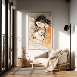 Mutter und Kind Wasserfarbe Portrait Klimt Nouveau Poster