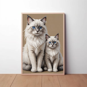Mutter und Kitten Ragdoll Cat Artwork Herzerwärmun Poster