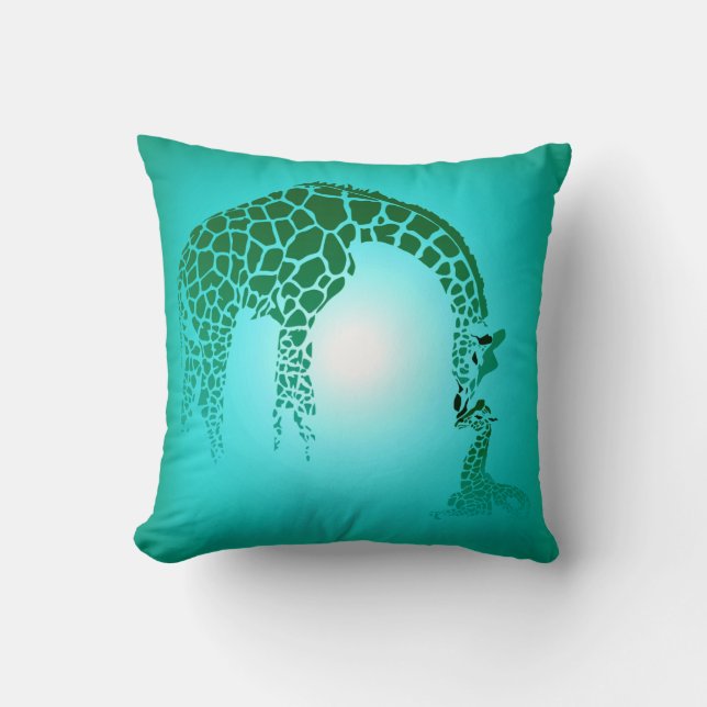 Mutter und niedliche Baby-Giraffe | aquamarin Kissen (Vorderseite)