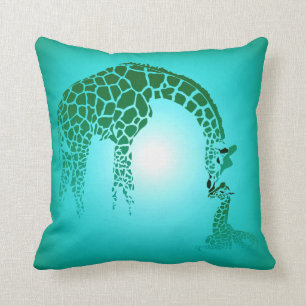 Mutter und niedliche Baby-Giraffe   aquamarin Kissen