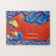 Mutter und Sohn mit Goldfish Modern Art Malerei