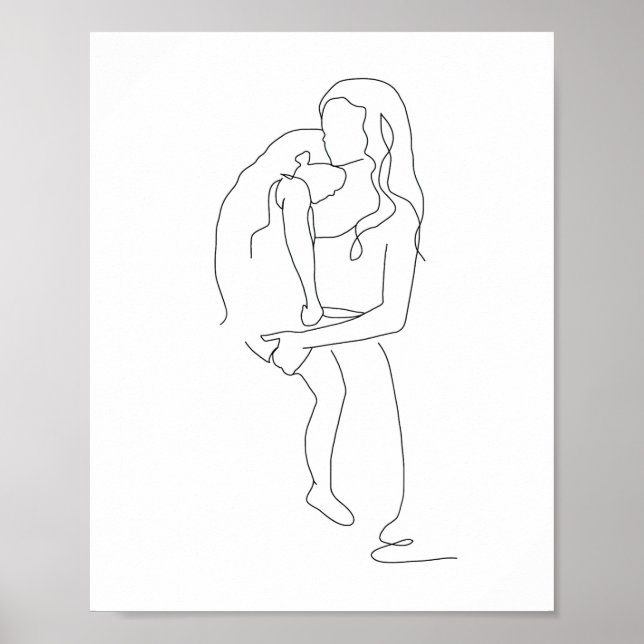 Mutter und Tochter Art, Line Zeichn, Line Art Poster (Vorne)