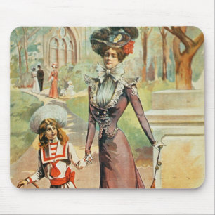 Mutter und Tochter auf einem Weg (Farbelitho) Mousepad