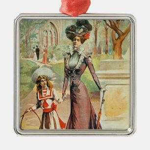 Mutter und Tochter auf einem Weg (Farbelitho) Ornament Aus Metall
