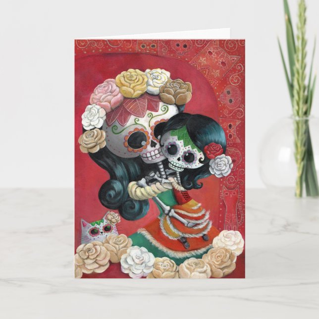 Mutter und Tochter Dia de Los Muertos Skeletons Karte (Vorderseite)