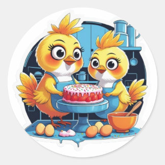Mutter und Tochter, die Kuchenaufkleber machen Runder Aufkleber