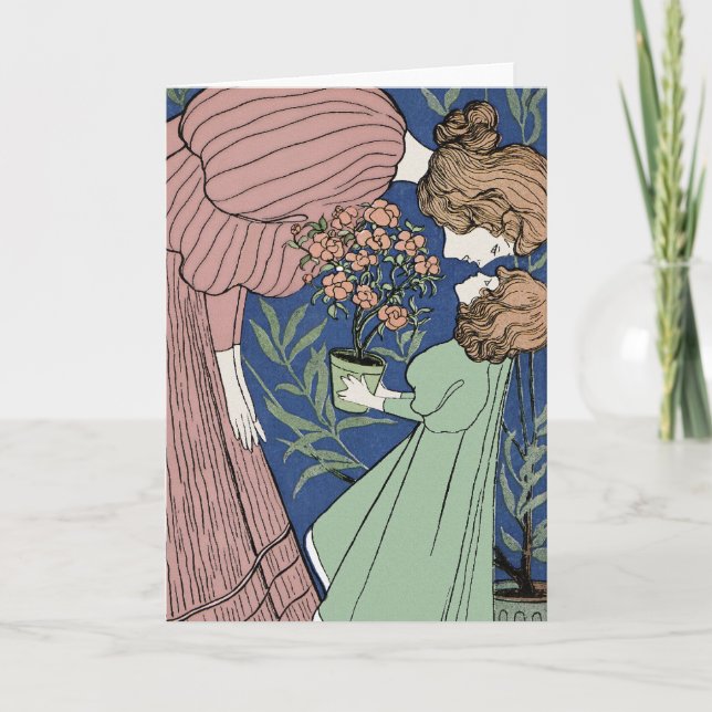 Mutter und Tochter - Jugendstil Feiertagskarte (Vorderseite)